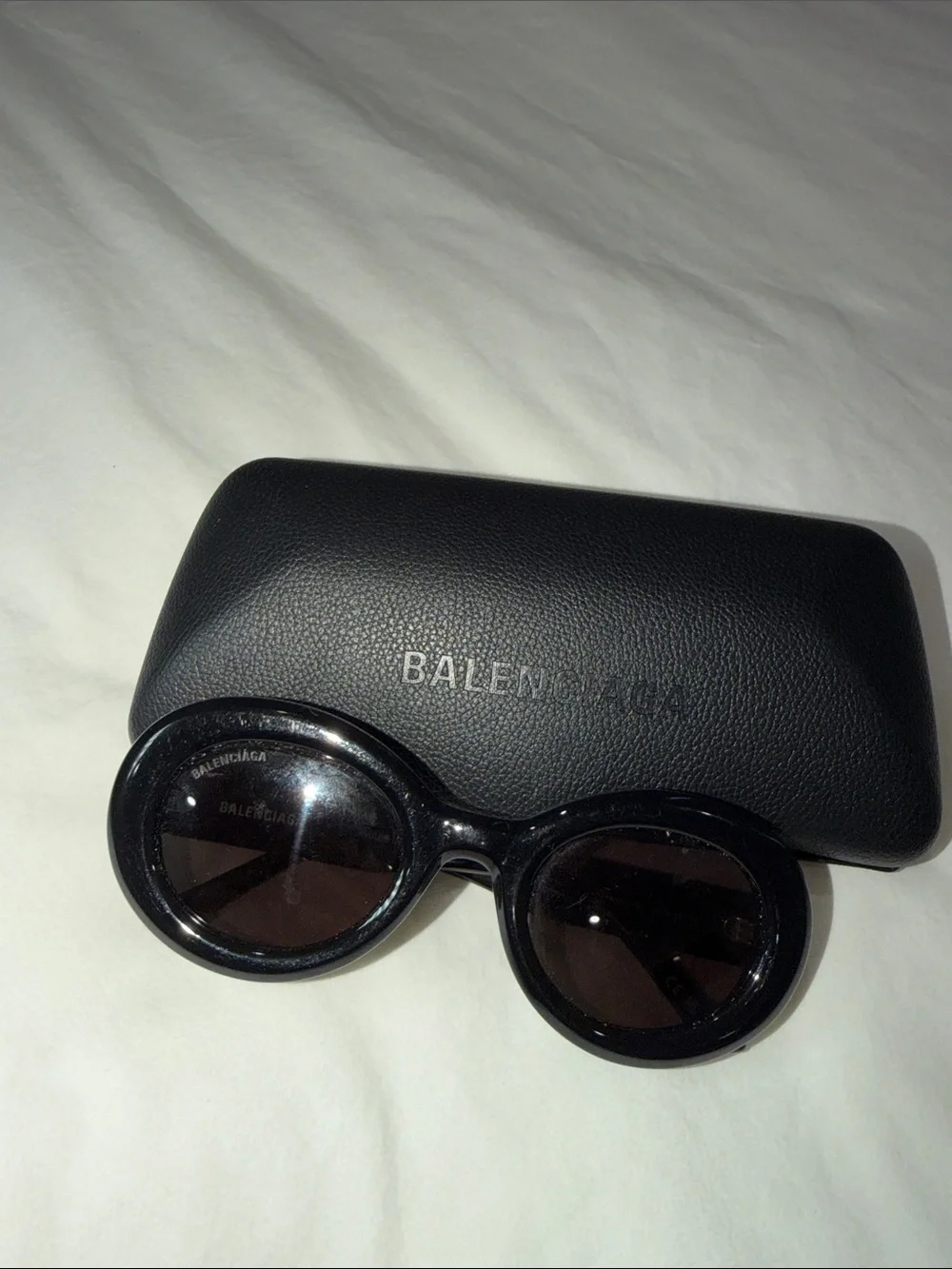 Balenciaga Glossy Black Oval Sunglasses with Case